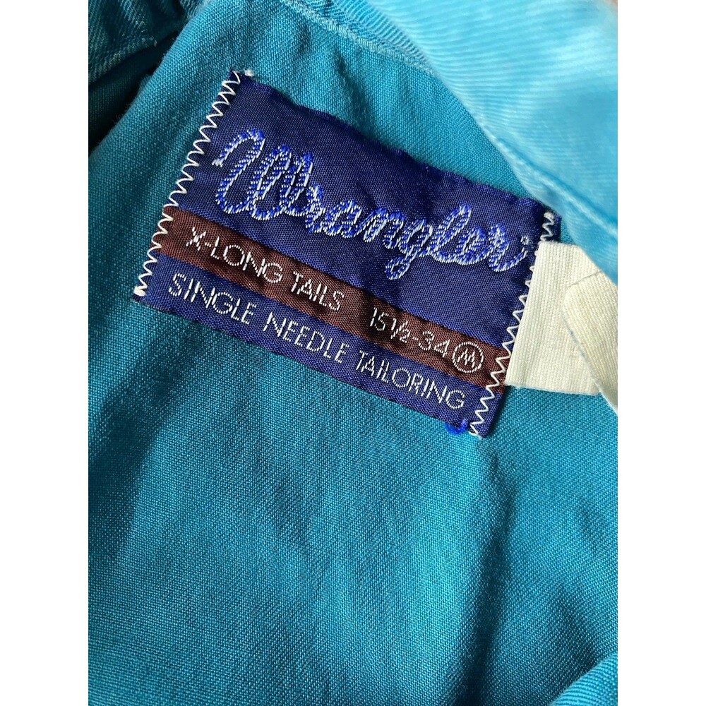 Vintage Wrangler Men's Sz M  Teal X Long Tail Long Sleeve Western Shirt - Picture 11 of 14